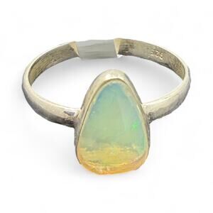 Pear Rose Cut Natural Ethiopian Opal Ring 925 Sterling Silver Size 8 Band